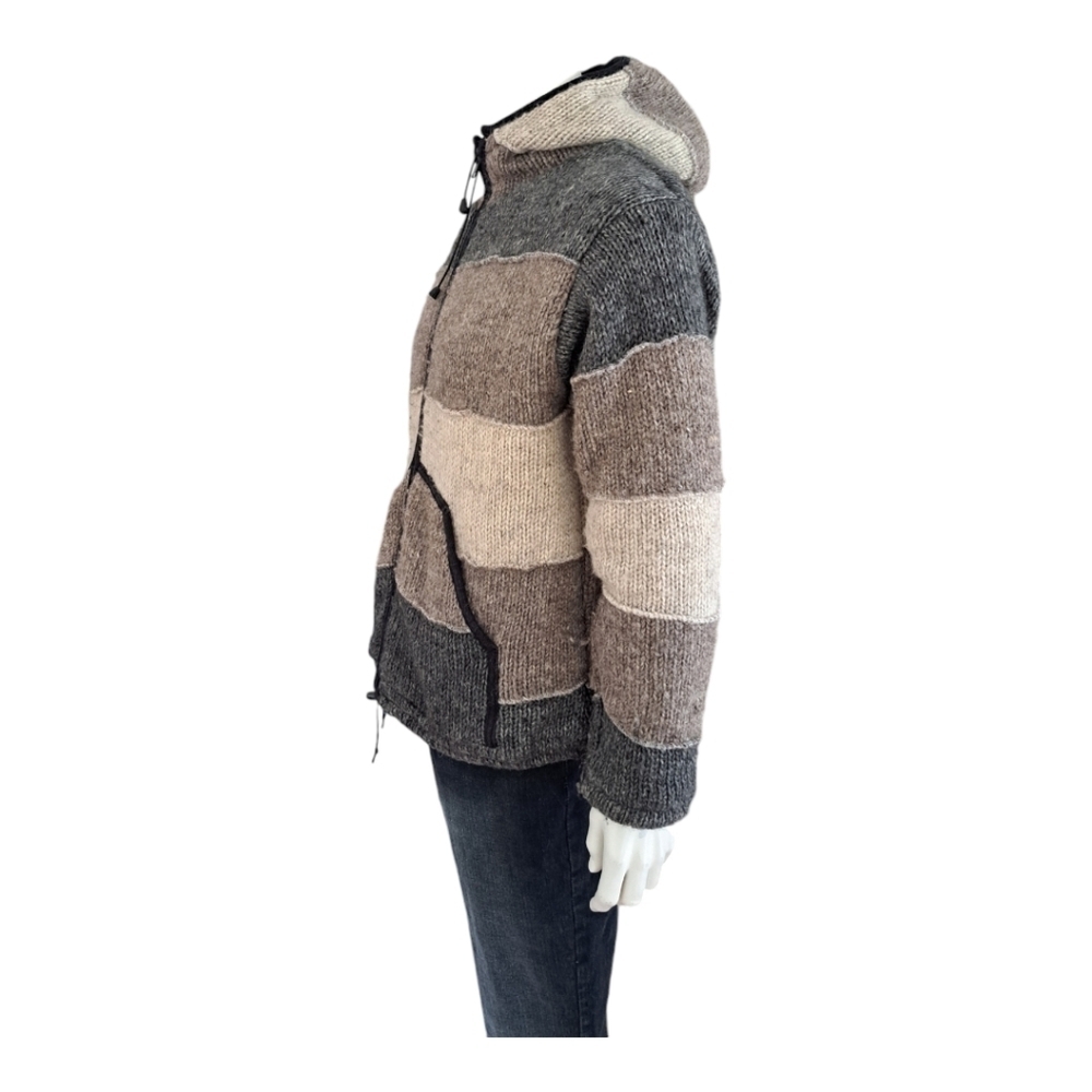 Laudromat wool men's jacket hooded coat sweater cardigan Made in Nepal - Picture 5 of 15